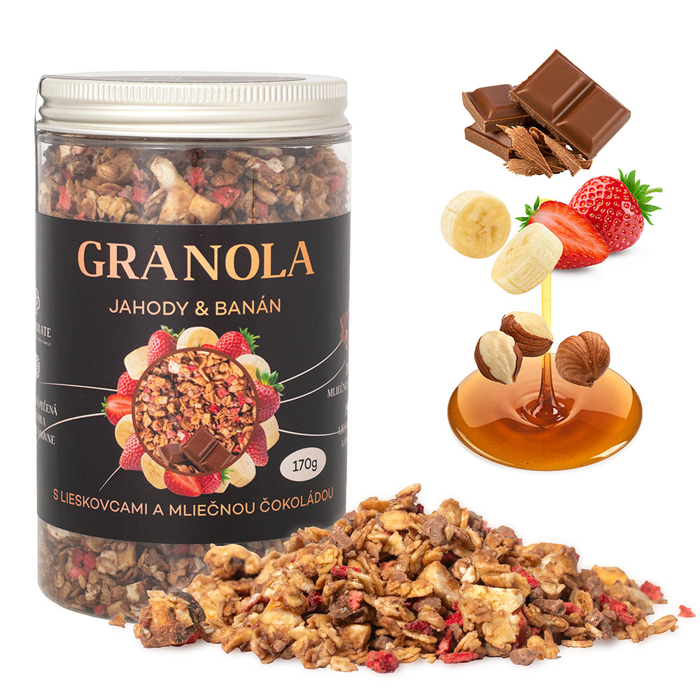 Granola - mliečna čokoláda s banánom a jahodami (170g)