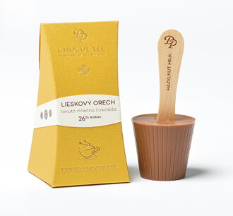 Tekutá čokoláda v krabičke Standard mliečna - lieskový orech 26% (40g)