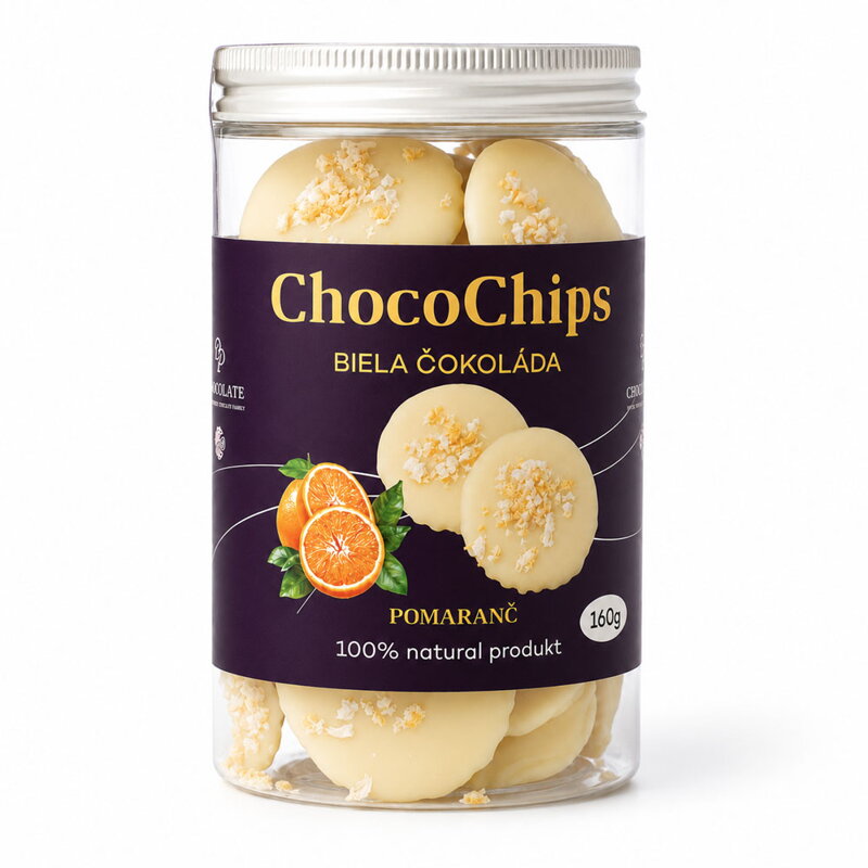 ChocoChips - Biela čokoláda s pomarančom (160g)