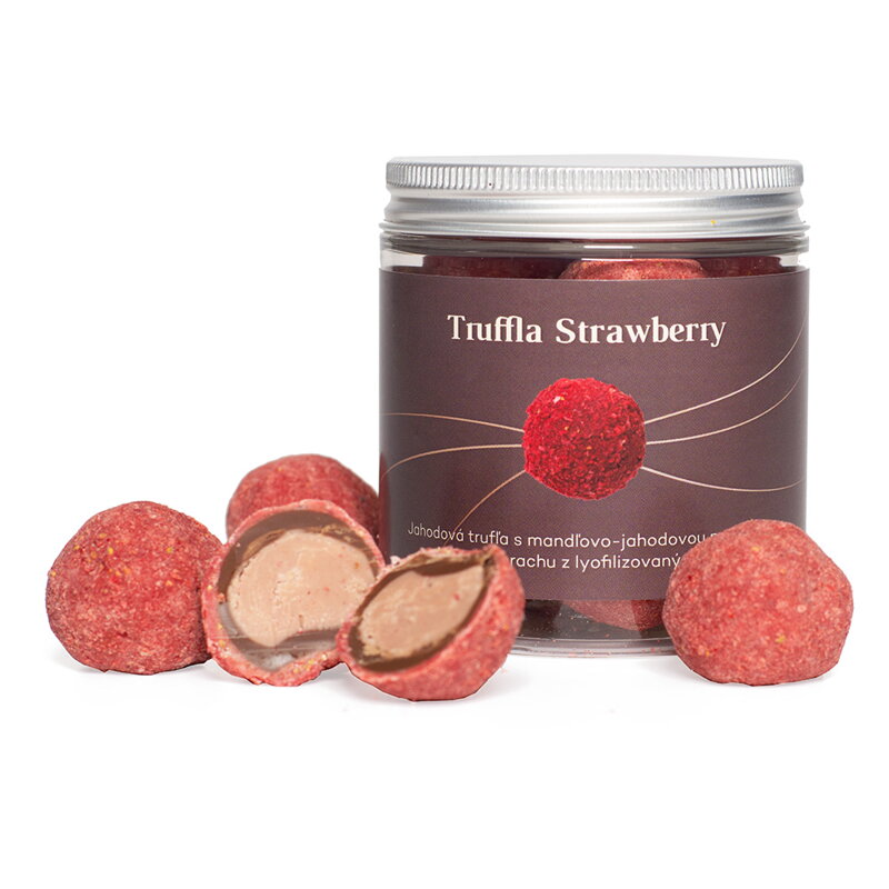 Jahodové trufle plnené mandľovo-jaodovou pralinkou (150g)