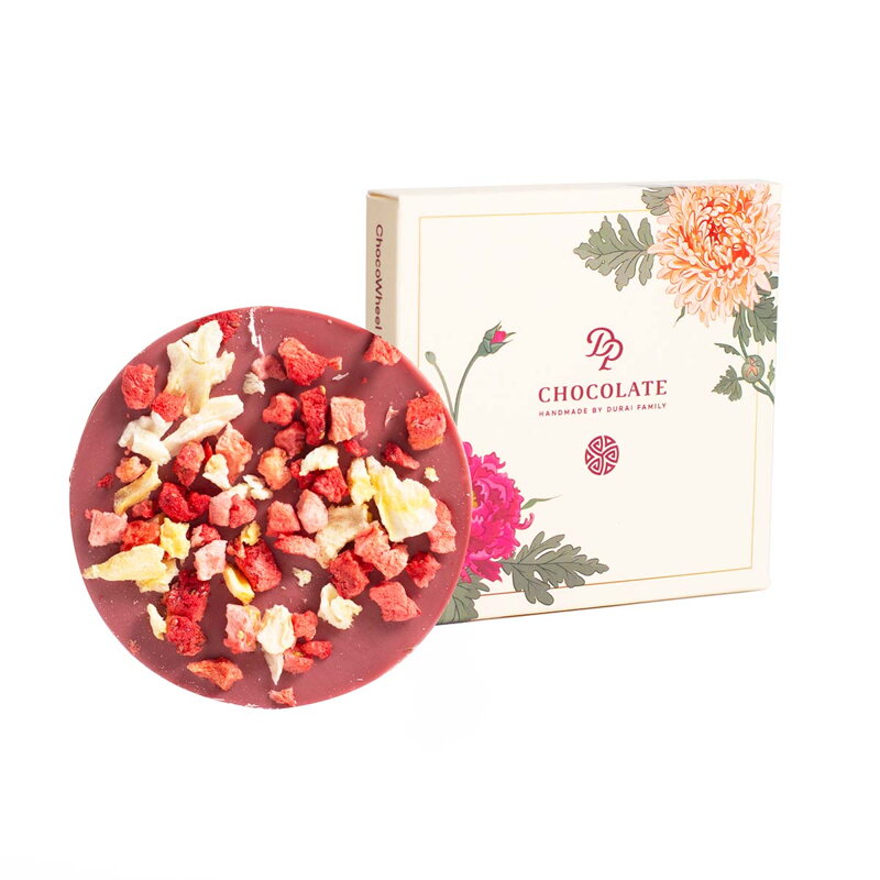 ChocoWheel Ruby čokoláda so sušeným ananásom a jahodami - kvetinový vzor (20g)