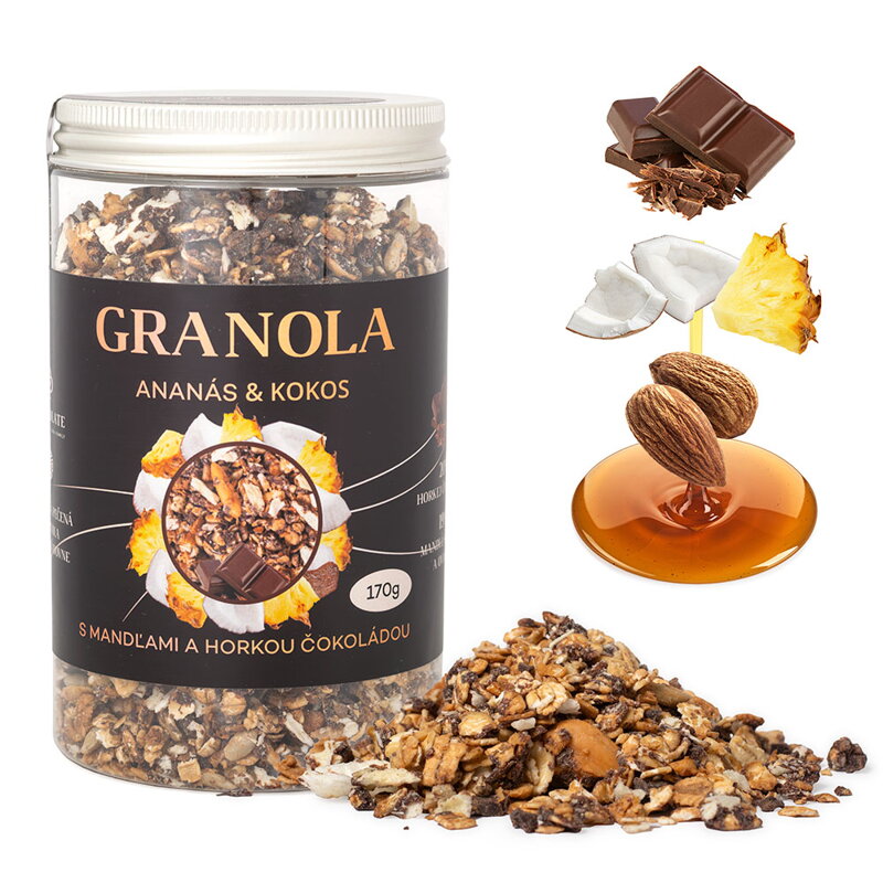 Granola Ananás & Kokos s mandľami a horkou čokoládou (170g)