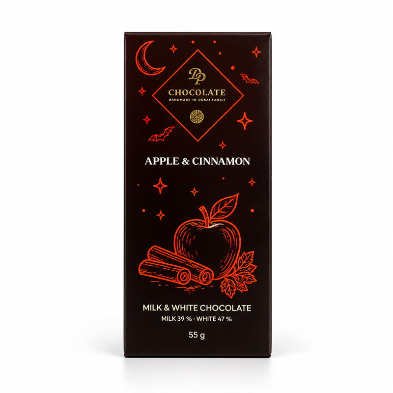 Halloween - Tabuľka 55g Basic Mliečna & Biela so sušenými jablkami v škorici