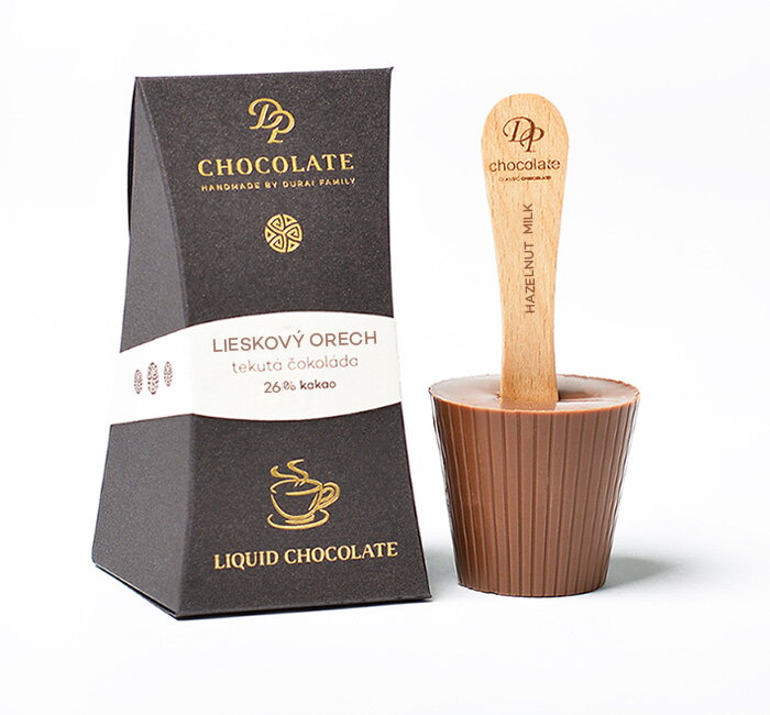 Tekutá čokoláda v krabičke Standard mliečna - lieskový orech 26% (40g) Tekutá čokoláda v krabičke Standard mliečna - lieskový orech 26% (40g)