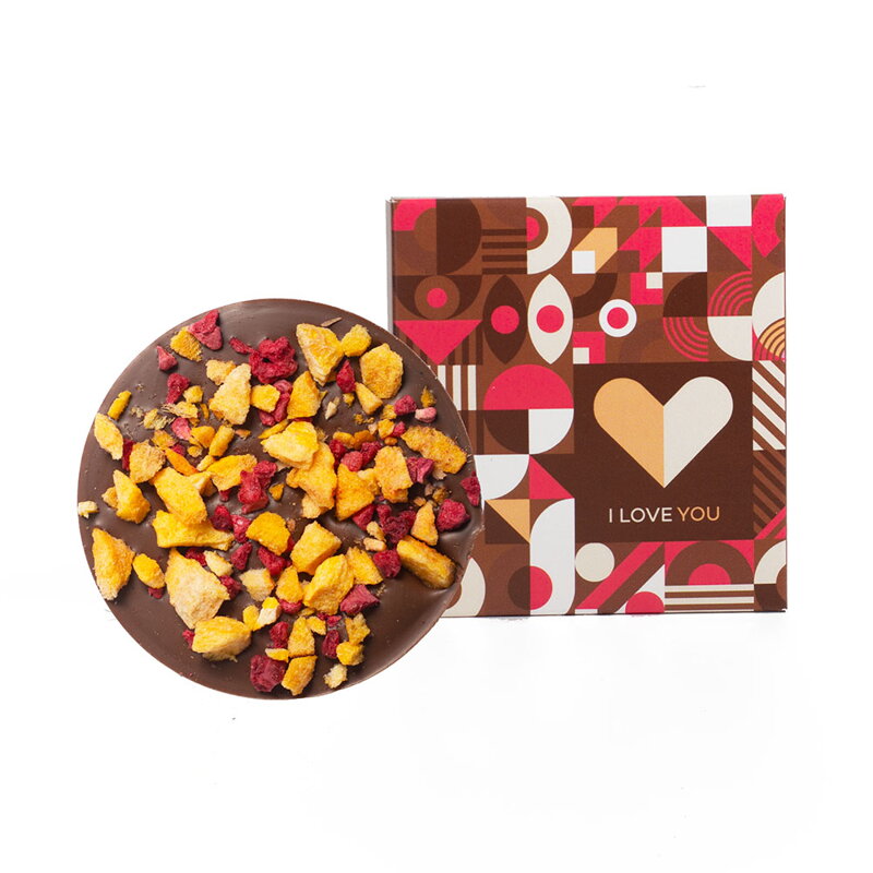 ChocoWheel Valentín - mliečna čokoláda s mangom a malinami (20g)