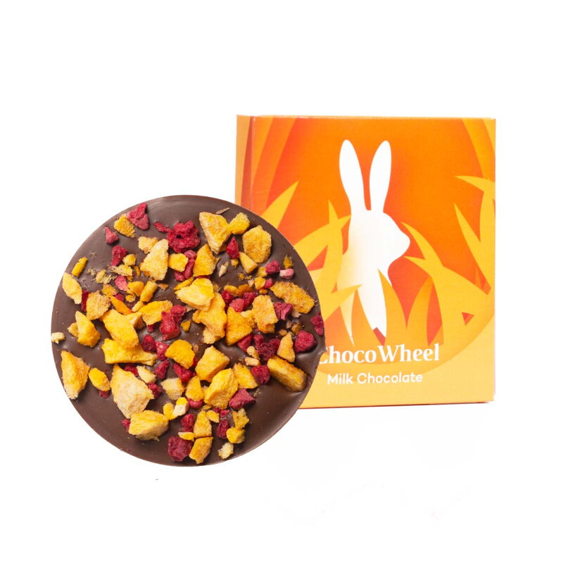 Veľká noc- ChocoWheel MLIEČNA čokoláda s mangom a malinami 20g