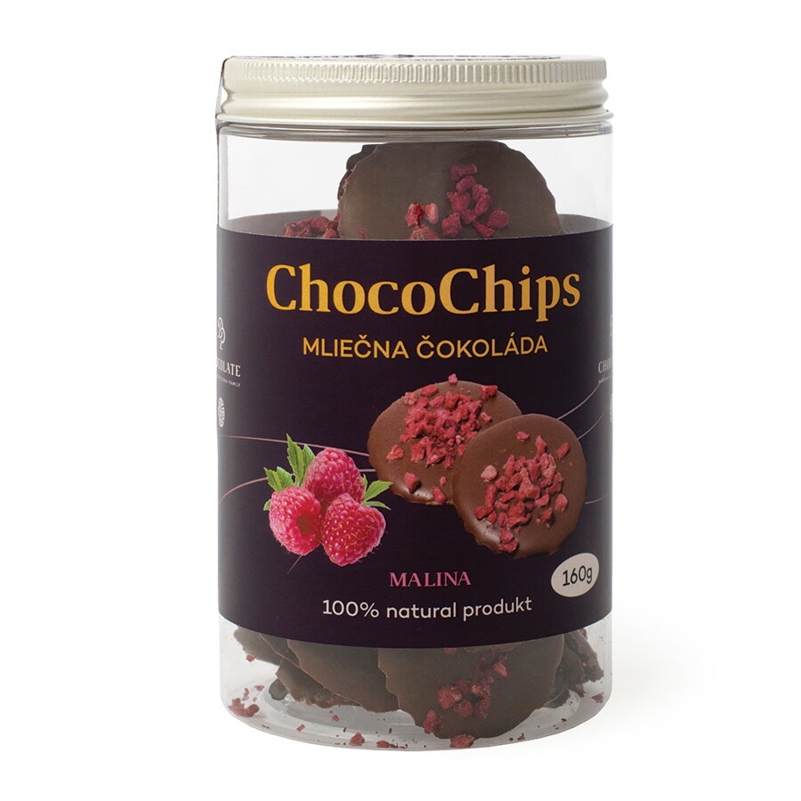 ChocoChips - Mliečna čokoláda s malinami (160g)