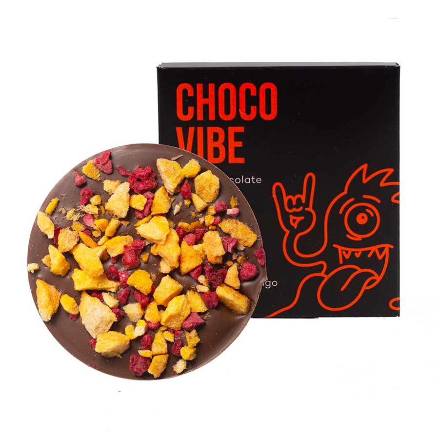 Choco Vibe ChocoWheel – Mliečna s mangom a malinami (20g) (balenie 10ks)