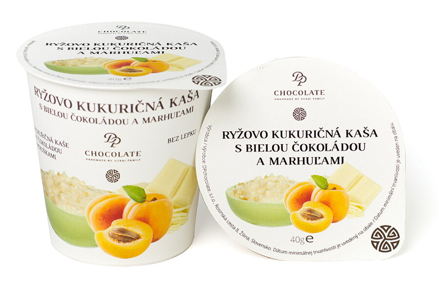 Ryžovo-kukuričná kaša s bielou čokoládou a marhuľami (40g)