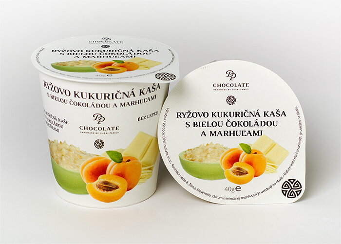 Ryžovo-kukuričná kaša s bielou čokoládou a marhuľami (40g) (balenie 20ks)