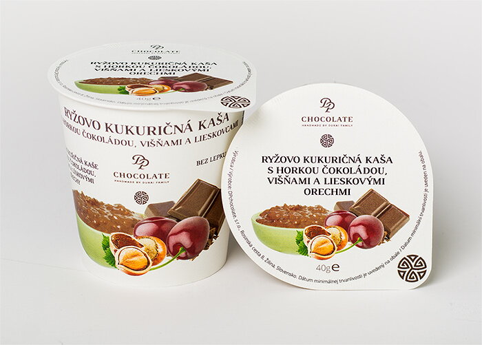 Ryžovo-kukuričná kaša s horkou čokoládou, višňami a lieskovcami (40g) (balenie 20ks)