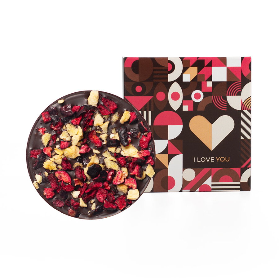 ChocoWheel Valentín - horká čokoláda s banánom  a čiernymi ríbezľami (20g)